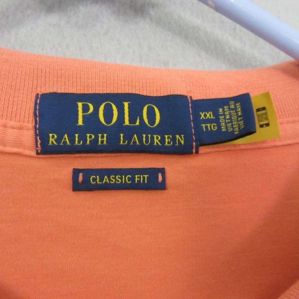 Polo Ralph Lauren Mens Polo‎ Shirt 2XL Orange Vintage Short Sleeve Golf